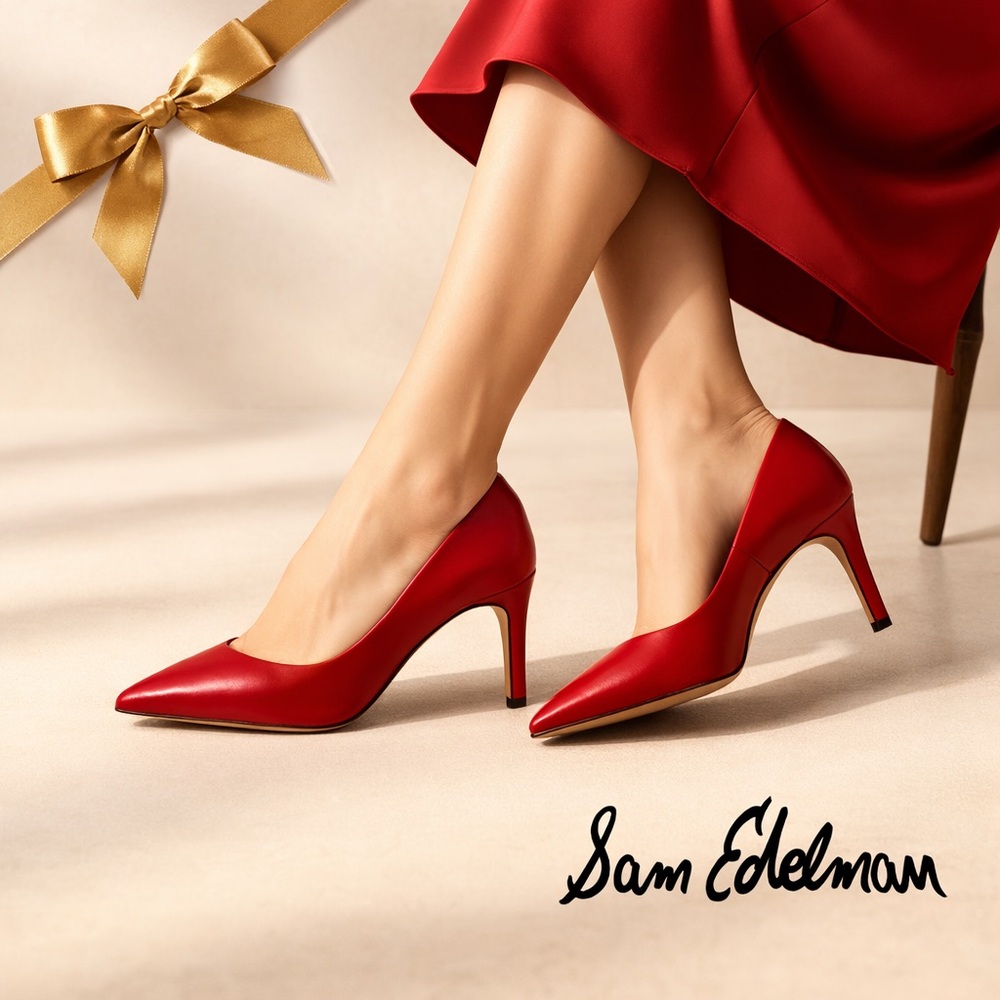 Sam Edelman Leather 2 and a half inch Pump Heels, Red, Size 9M